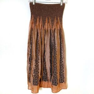 Lapis Strapless Dress or Skirt One Size Champagne Rust Floral Pleats Boho